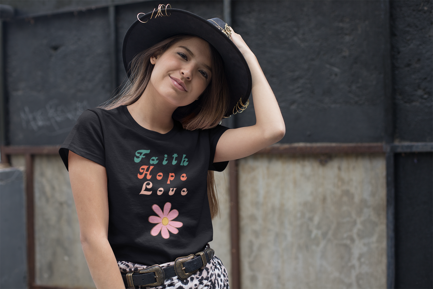 Faith Hope Love Daisy Flower Funky Retro Women's T-Shirt